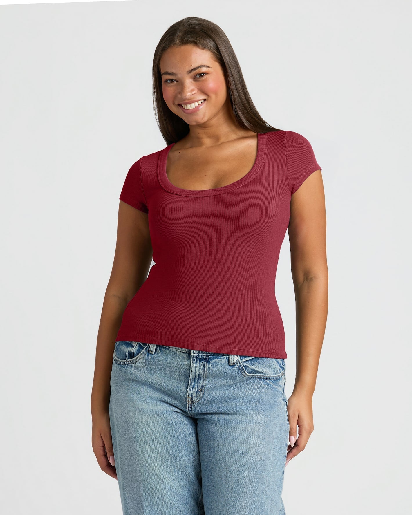Womens Ribbed U-Neck Tee 6-Pack