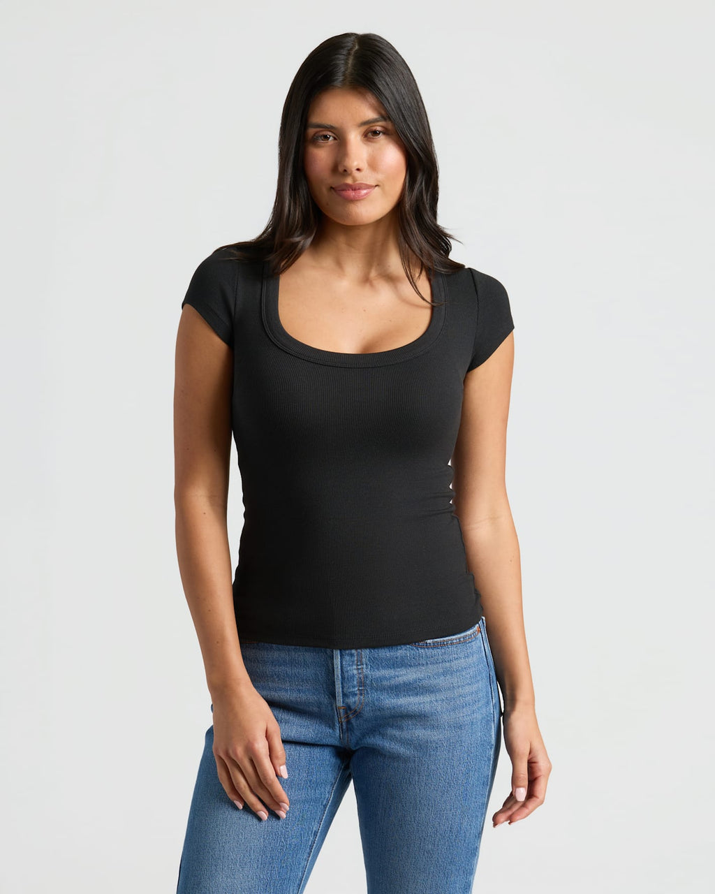 Womens Ribbed U-Neck Tee 6-Pack