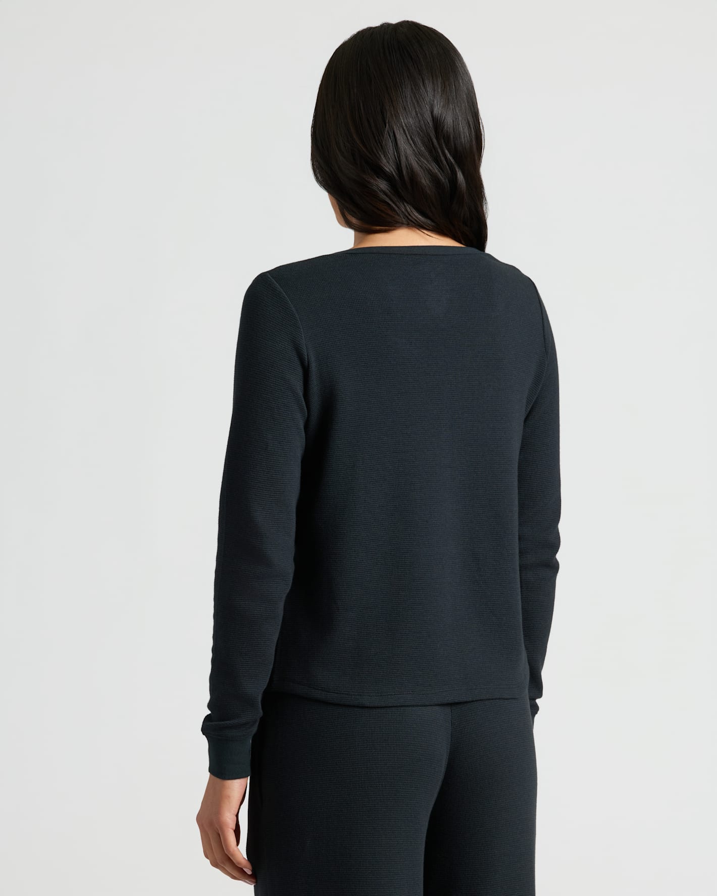 Womens Black Waffle Long Sleeve Henley & Waffle Leg Pant 2-Pack